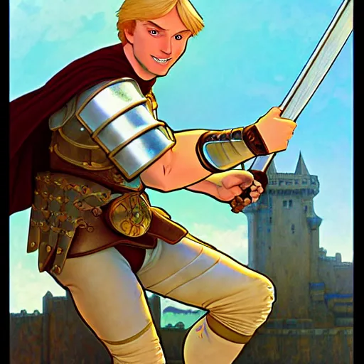 Image similar to arthur pendragon training with his favorite knight, natural lighting, path traced, highly detailed, high quality, cartoon, digital painting, by don bluth and ross tran and j. c. leyendecker and alphonse mucha