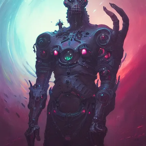 Image similar to portrait of a demonic cybernetic duke of hell, cyberpunk concept art by pete mohrbacher and seb mckinnon and beksinski and josan gonzales, digital art, highly detailed, intricate, sci-fi, sharp focus, Trending on Artstation HQ, deviantart, unreal engine 5, 4K UHD image