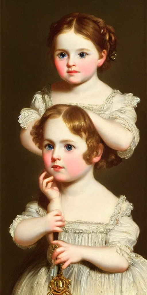 Image similar to portrait of a german toddler princess, circa 1 8 3 7, by carl joseph begas, highly detailed, beautiful, oil on canvas, 1 8 3 0 s style painting, romanticism