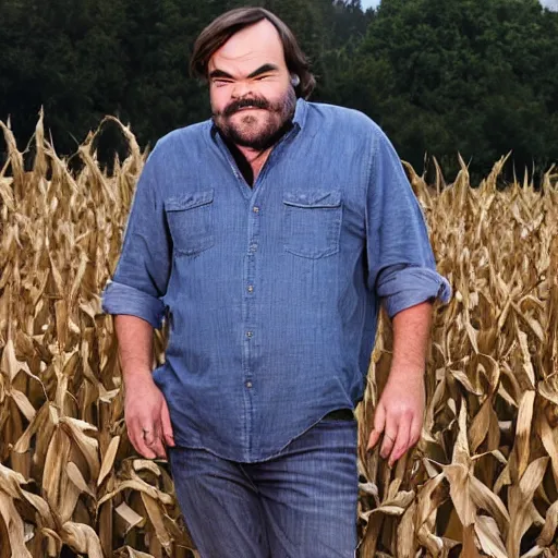 Image similar to jack black in a cornfield, staring creepily