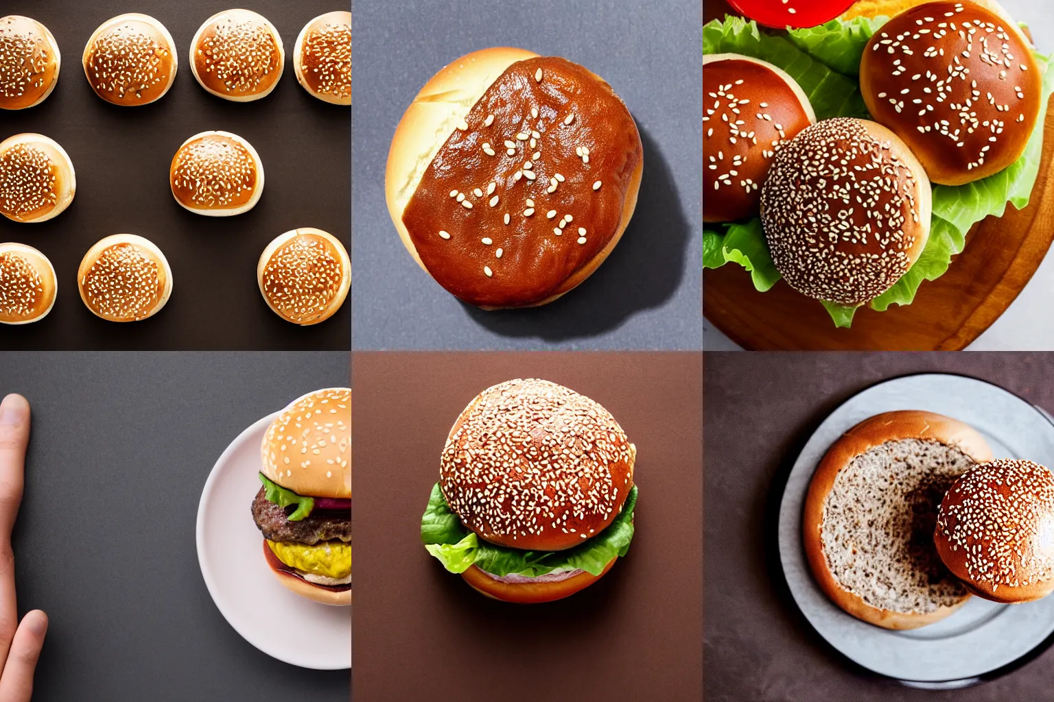 Prompt: a hamburger with a sesame seed bun. top down view.