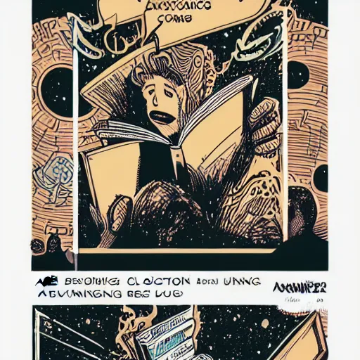 Image similar to A cosmic being reading books containing knowledge of the universe by Laurie Greasley