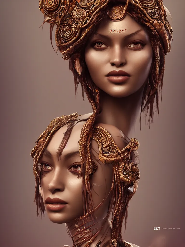 Image similar to a centered render of an alluring tribal goddess full body gorgeous face perfect face powerful, by anna dittmann 3 d trending on artstation, octane render, 8 k