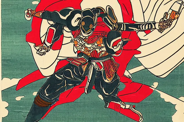 Image similar to Ukiyo-e style Kamen Rider