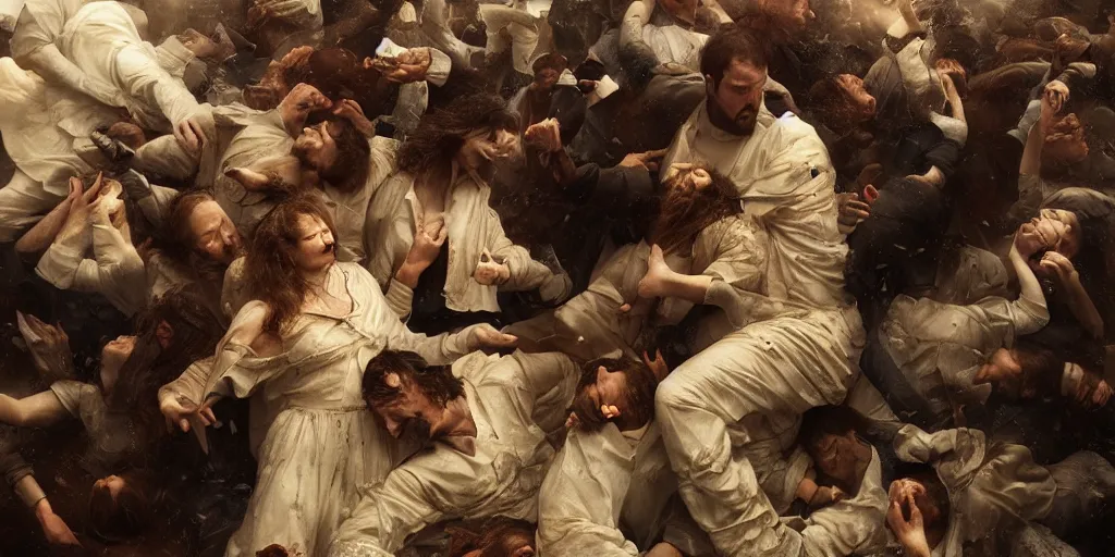 Prompt: annulment of difference by Howard David Johnson by Jeremy Geddes cinematic, coherent, realistic faces, clear, detailed, intricate, dramatic lighting, establishing shot, 8k resolution