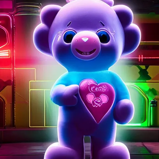 Prompt: care bears in cyberpunk 2 0 7 7 8 k hyperdetailed photorealism hdr unreal engine 5 extremely high level of detail
