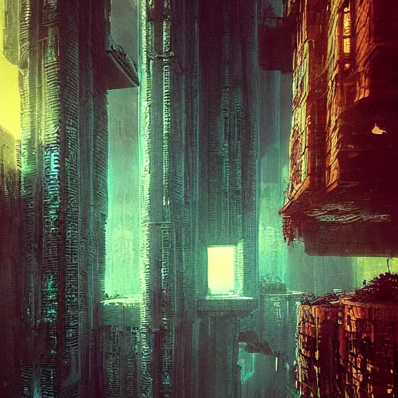 Image similar to futuristic megacity, midnight colors, nightmare horrorcore landscape, acid metal deep colors!, a photograph taken by beksinski gammell giger matte painting unreal engine