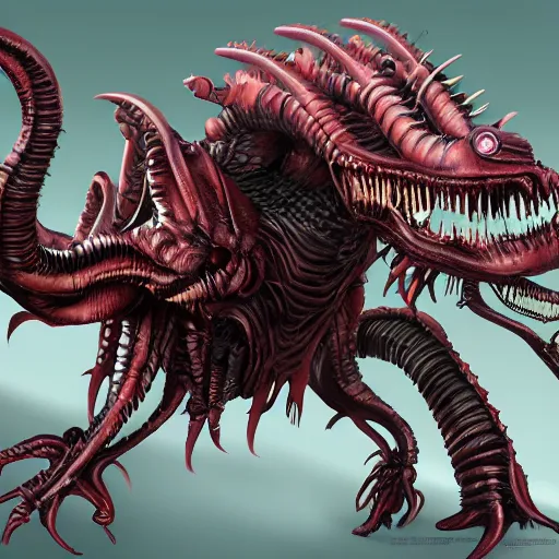 Image similar to xenomorph combined with tyranid ripper swarm, concept art