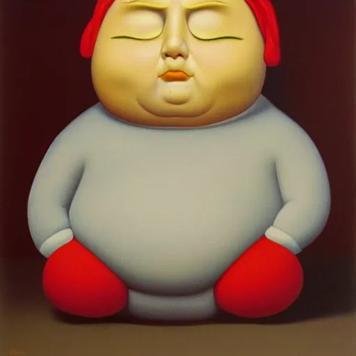 Image similar to a fernando botero painting of eric cartman, oil on canvas, art