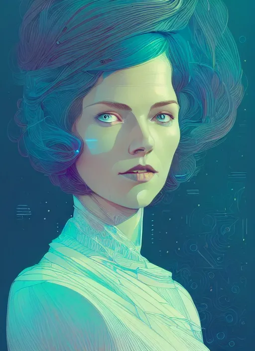 Prompt: portrait of beautiful nordic woman, short hair, blue eyes, artstation winner by victo ngai, kilian eng and by jake parker, by conrad roset, swirly vibrant color lines, winning award masterpiece, fantastically gaudy, aesthetic octane render, 8 k hd resolution