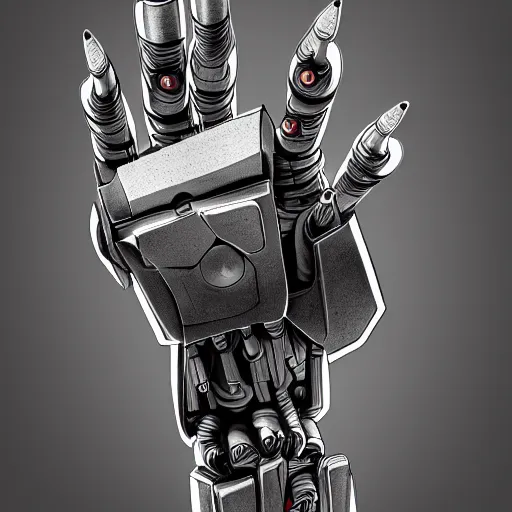 Image similar to robotic hand holding a pencil, artstation, digital art, top view