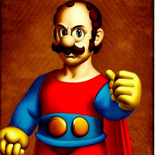 Image similar to a beautiful portrait of super - mario!!!!!! renaissance painting by da vinci featured on artstation