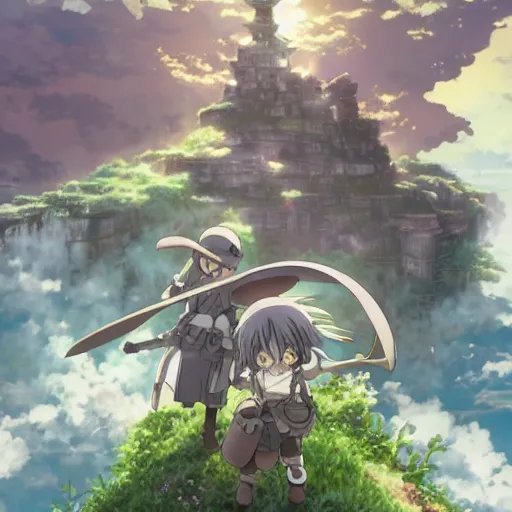 Image similar to Made In Abyss anime cover art, 4K, Illustration by Akihito Tsukushi, Anime Key Visual, Anime Production by Kinema Citrus