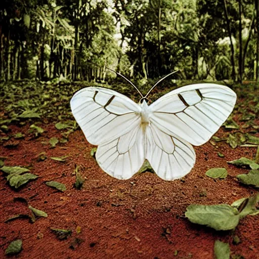 Prompt: A beautiful photograph of a white butterfly fluttering away, into bright light. in the Central African Republic by Adrian Tomine, by Chuck Close spontaneous