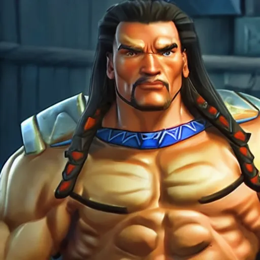 Image similar to a screenshot of arnold schwarzenegger as hanzo in overwatch