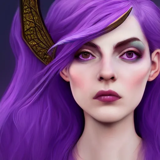 Prompt: 3 / 4 long shot portrait of woman warrior pixie with purple hair, fairy wings, intricate, highly detailed, digital painting, artstation, concept art, smooth, sharp focus, illustration, unreal engine 5, 8 k - n 9