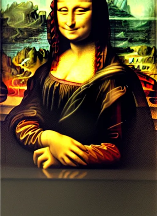 Prompt: “Mona Lisa painting with a laptop”