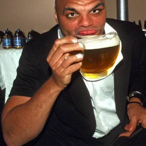 Prompt: Charles Barkley drinking a beer, Las Vegas