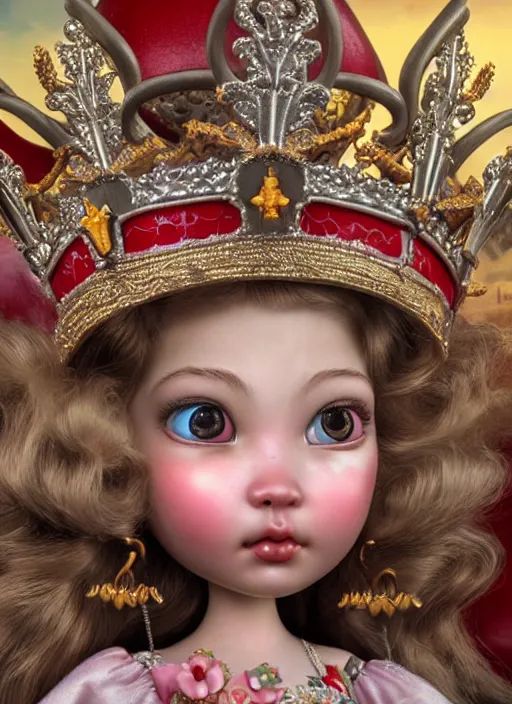 Image similar to highly detailed closeup, profile portrait of a tin toy fairytale princess wearing a crown, bikini, unreal engine, nicoletta ceccoli, mark ryden, earl norem, lostfish, global illumination, detailed and intricate environment