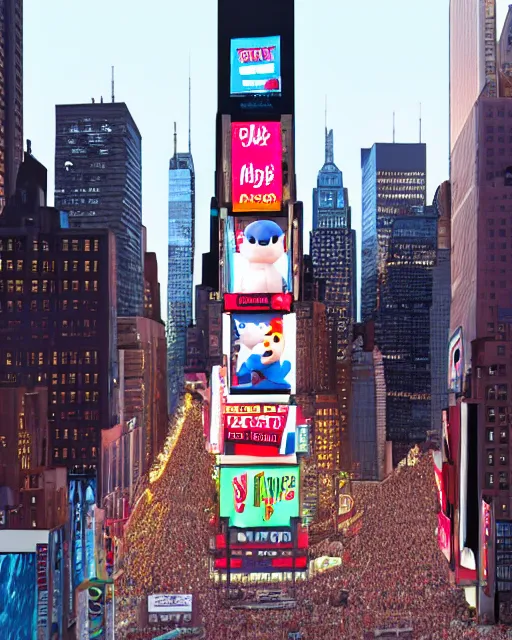 Image similar to full body 3d render of New york time square as a funko pop, studio lighting, white background, blender, trending on artstation, 8k, highly detailed