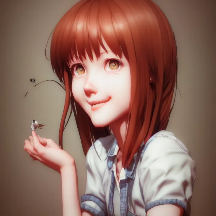 Image similar to portrait of the shy farm girl smiling, by katsuhiro otomo, yoshitaka amano, nico tanigawa, and artgerm rendered with 3 d effect.