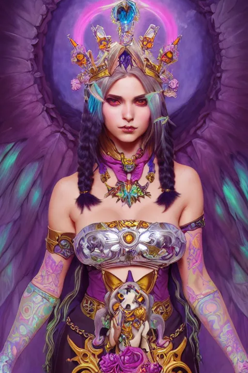 Image similar to a full body portrait of the lisa frank world of warcraft character art, gothic, highly detailed, digital painting, crown of skulls, artstation, smooth, sharp focus, illustration, art by artgerm and greg rutkowski and alphonse mucha and william - adolphe bouguereau