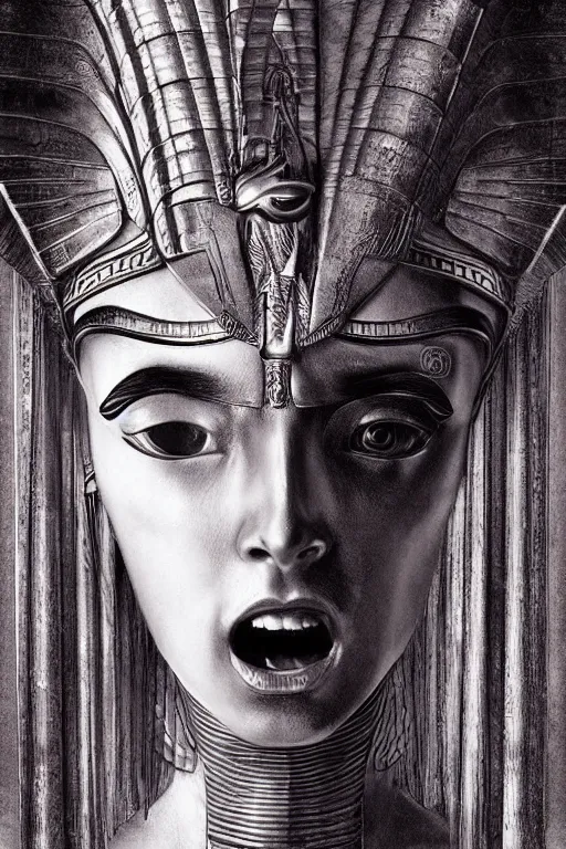 Image similar to a highly detailed beautiful portrait of a egyptian god with facial expression / emotion : fear in the style of artgerm.