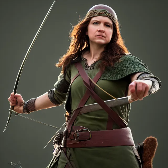 Image similar to female robin hood warrior, highly detailed, 8 k, hdr, smooth, sharp focus, high resolution, award - winning photo