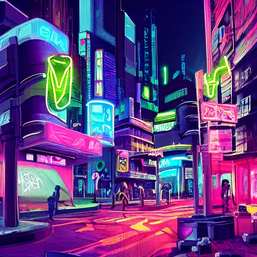 Prompt: neon cyberpunk city streets