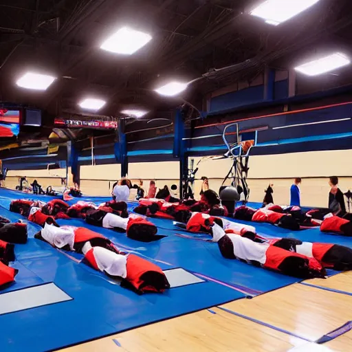 Image similar to people in a gym get ready for competetive sleeping, photograph, action photography