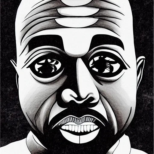 Prompt: kanye west as a horror junji ito drawing