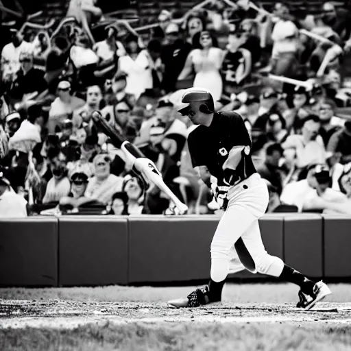 Image similar to home run at a baseball game, huge hit, broken bat, epic shot, baseball photography, black and white