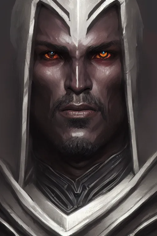 Image similar to head and shoulders portrait of an eldrich knight, drow, dark elf, shadar kai, male, high fantasy, d & d, by greg rutkowski, face details, extremely detailed, digital illustration