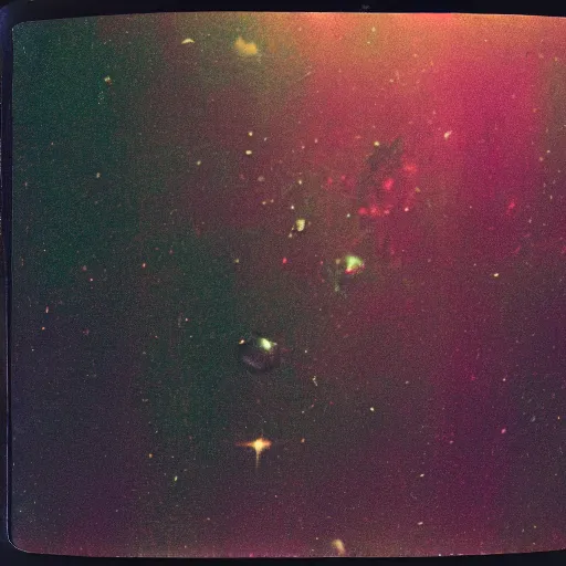 Prompt: a vintage color polaroid photo of a spaceship orbiting mars, galaxies visible in deep space, film grain, warm tones, color bleeding