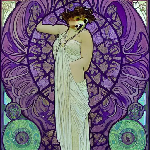 Prompt: beautiful, ornate, art nouveau purple palm leaves by alphonse mucha