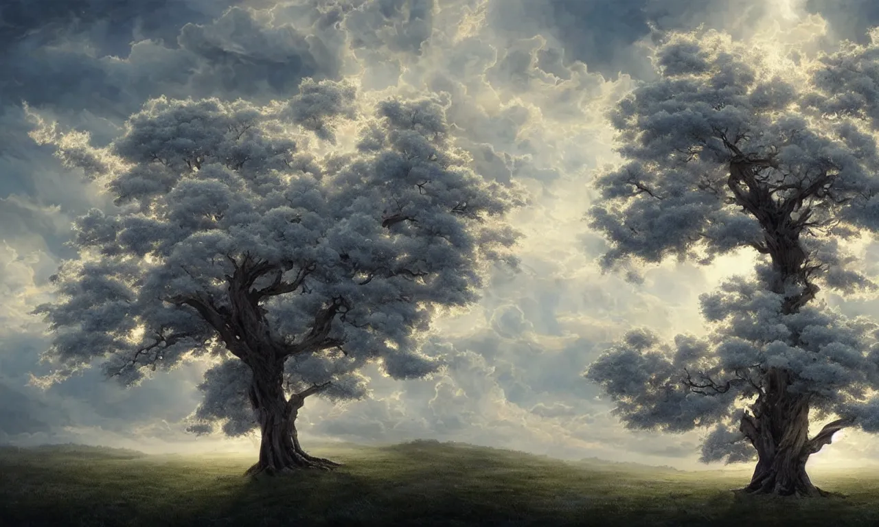 Prompt: a beautiful digital painting of a tree merged in the clouds, in the skies, intricate white branches and birds flying in the sunlight, pristine marble trunk, blue sky at sunset, elegant, highly detailed, artstation, concept art, matte, sharp focus, art by tom bagshaw, kelogsloops and greg rutkowski