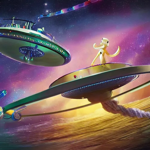 Image similar to a galactic enterprise of aliens boarding a ship of ranch and cheese while roping each other in on an adventure of ecstasy, 4 k, excellent detail, high detail, high quality, digital art, fueled by caffeine