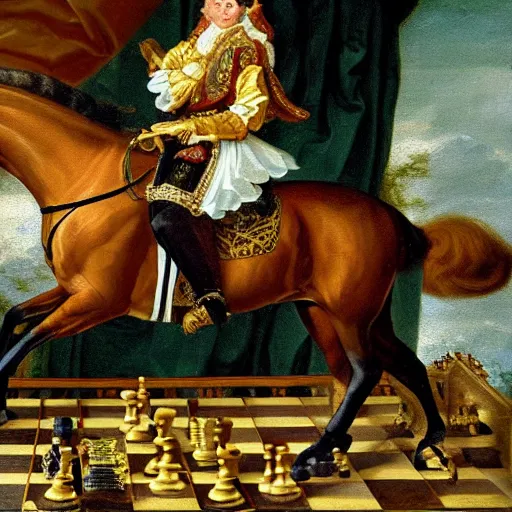 Image similar to power horse playing chess looking wise, rococo oil painting, highly detailed