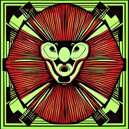 Prompt: ant face vector art, art deco, umber red and green