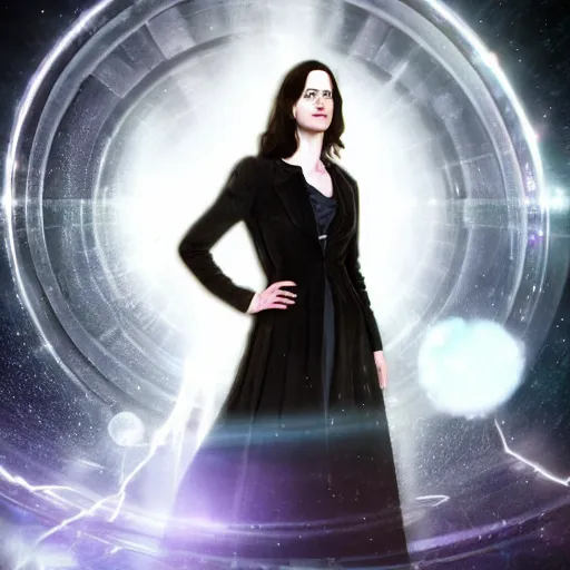 Prompt: a beautiful photograph of eva green as'doctor who ', time vortex in the background, detailed face, symmetrical face, extreme realism and detail, 8 k, completely framed, direct lighting, 3 5 mm photo, photorealistic, sharp focus