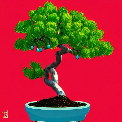 Image similar to bonsai fruit tree with cherries! but minimalistic concept art by frank stella gilleard james whalen tom, colorful, soft light, trending on artstation, minimalism