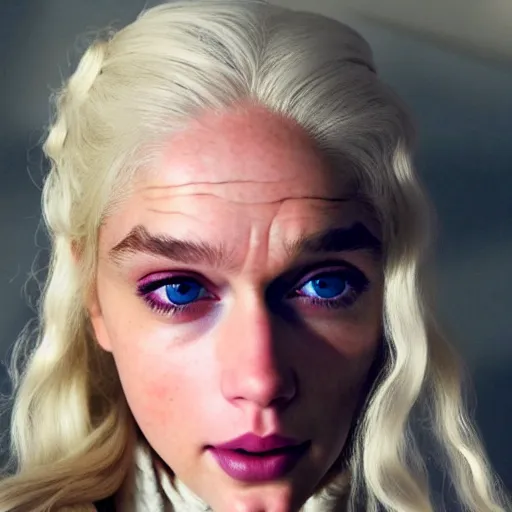 Image similar to a selfie of daenerys targaryen played by taylor swift, smooth skin, purple eye color, ethereal beauty, medium shot, detailed eyes, vivid, golden hour