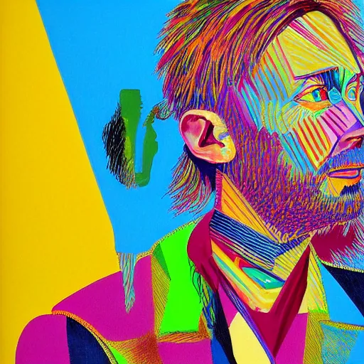 Prompt: cheerful, bright, colorful, sunny, and very detailed portrait of thom yorke, painted by max ernst