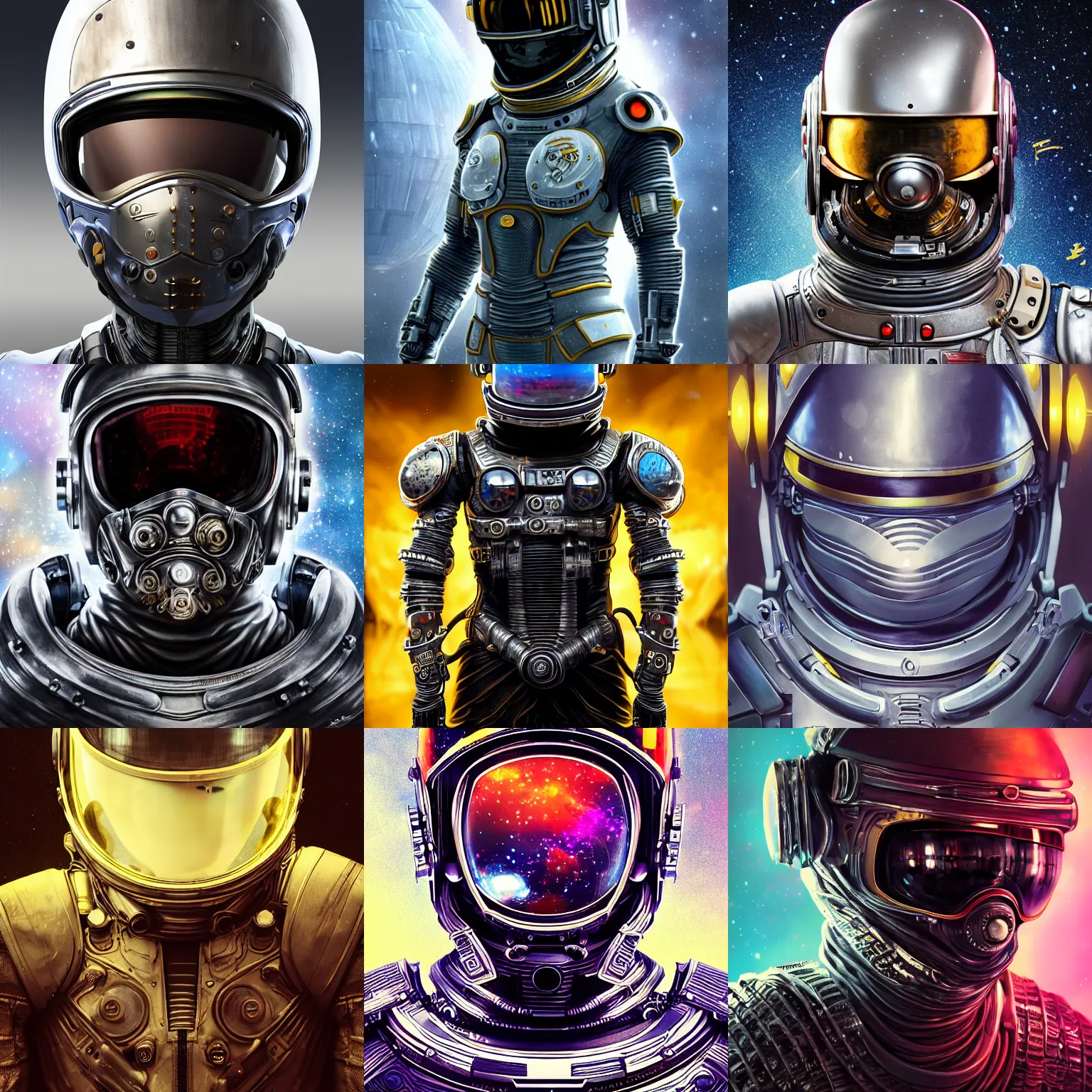 Prompt: art of 8k ultra realistic retro futuristic ninja astronaut , galaxy reflected helmet , detailed intricate ornate armour,blade runner, cybernetic, full of colour, cinematic lighting, battered, trending on artstation, 4k, hyperrealistic, focused, extreme details,unreal engine 5, cinematic, masterpiece, art by ayami kojima, giger