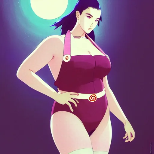 Image similar to a beautiful plus sized model japanese natalie portman, alluring plus sized model, wearing mayan leotard with elegant mayan apron overalls, street fashion hip hop style with mayan patterns, aztec street fashion, gapmoe yandere grimdark, trending on pixiv fanbox, painted by greg rutkowski makoto shinkai takashi takeuchi studio ghibli, akihiko yoshida