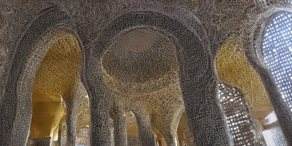 Image similar to knitting gold mosque architecture by giger alien