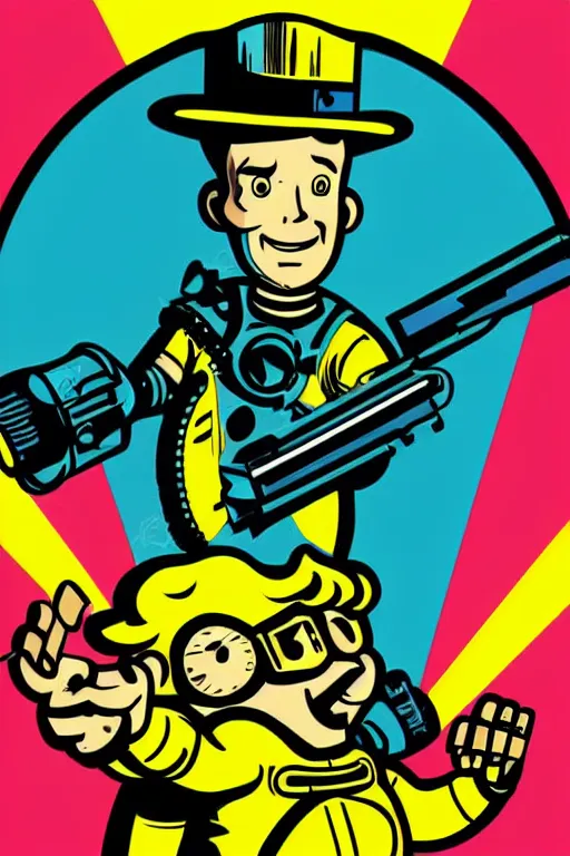 Image similar to fallout 7 6 retro futurist illustration art by butcher billy, sticker, colorful, illustration, highly detailed, simple, smooth and clean vector curves, no jagged lines, vector art, smooth andy warhol style