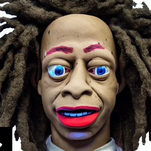 Image similar to a cinematic photograph still of trippie redd made out of clay, in claymation