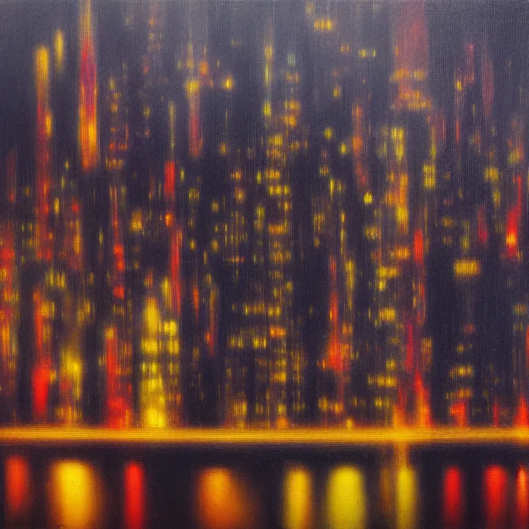 Prompt: an abstract picture of a city at night, an ultrafine detailed painting by gerhard richter, luminist, american scene painting, sharp focus, cityscape, oil on canvas, nightscape, 8 k