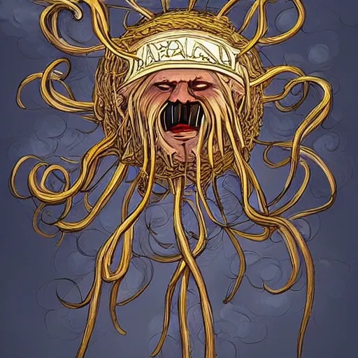 Prompt: flying spaghetti monster with the pope, artstation, fantasy